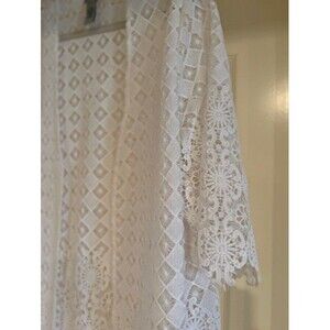 Catherines White Lace  Long Cardigan 2X Floral Open Front  Boho Plus SZ Beachy